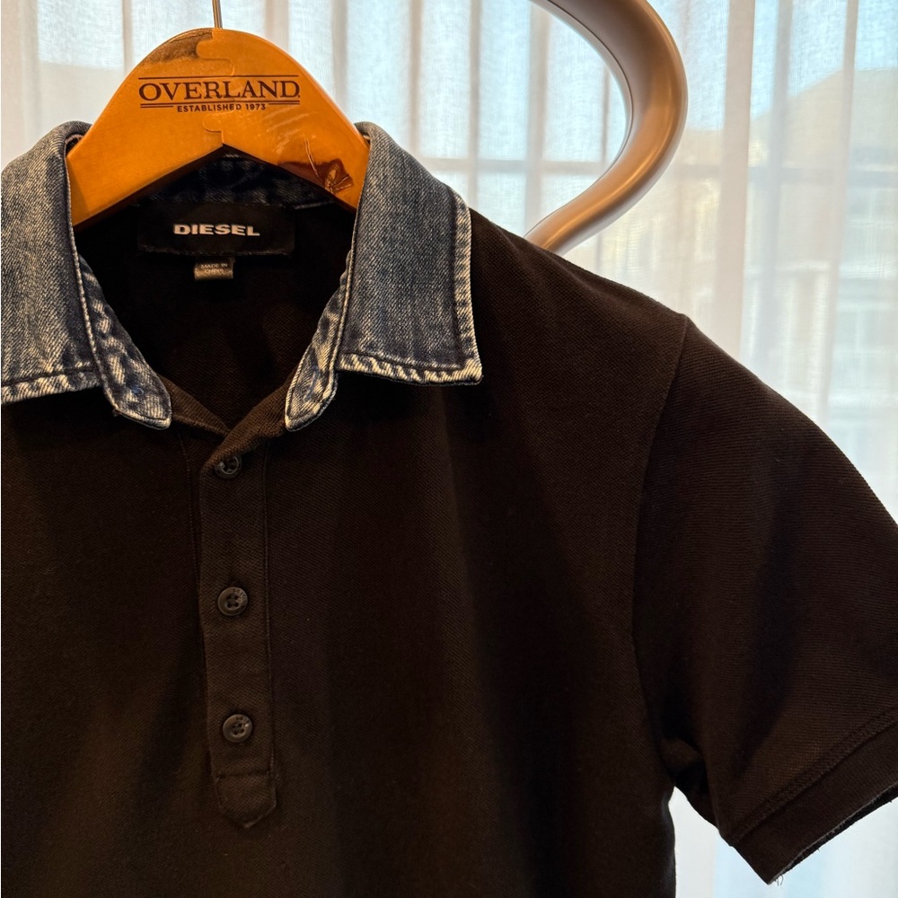 Black Diesel Polo with Denim Collar - Picture 2 of 4